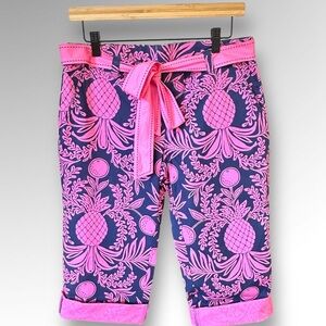 COPY - Lilly Pulitzer Capri Pants White Label  Hot Pink/Navy Pineapple Print Sz…